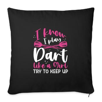 Une fille joue aux fléchettes - Housse de coussin décorative 45 x 45 cm - noir - Devant