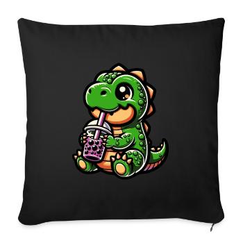 Bubble Tea T-Rex Boba Tea Cadeau Kawaii - Housse de coussin décorative 45 x 45 cm - noir - Devant