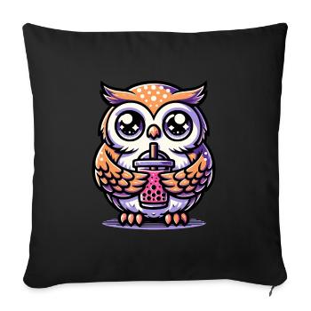 Bubble Tea hibou Boba Tea Kawaii cadeau - Housse de coussin décorative 45 x 45 cm - noir - Devant