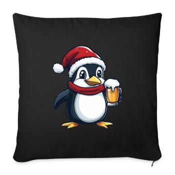 Pinguin Weihnachten Bier Lustig - Sofakissenbezug 45 x 45 cm - Schwarz - Vorne
