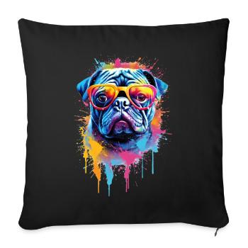 Conception colorée de chien carlin - Housse de coussin décorative 45 x 45 cm - noir - Devant