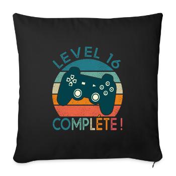 Level 16 cadeau jeux vidéo Anniversaire 16 ans - Housse de coussin décorative 45 x 45 cm - noir - Devant