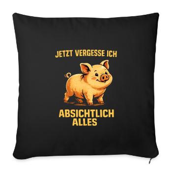 Absichtlich Alles: Fröhliches Schweinchen - Sofakissenbezug 45 x 45 cm - Schwarz - Vorne