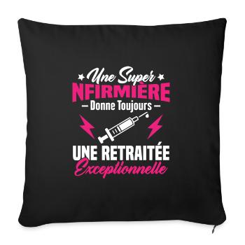 Retraite infirmière, Cadeau future retraitée - Housse de coussin décorative 45 x 45 cm - noir - Devant