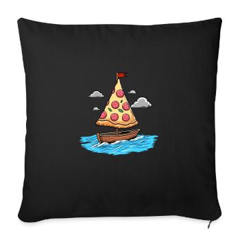 Voilier Ahoy Sea avec voile de pizza au salami - Housse de coussin décorative 45 x 45 cm - noir - Devant