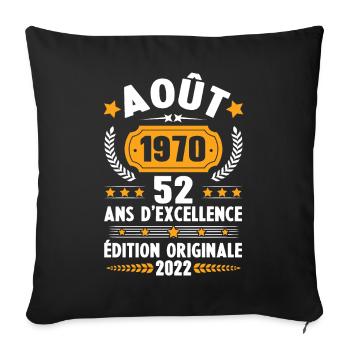 Cadeau D'anniversaire Rétro 52 Ans Août 1970 - Housse de coussin décorative 45 x 45 cm - noir - Devant