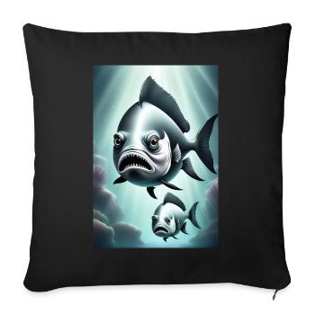 Black and white scary fish design - Sofa pillowcase 17,3'' x 17,3'' (45 x 45 cm) - black - Front