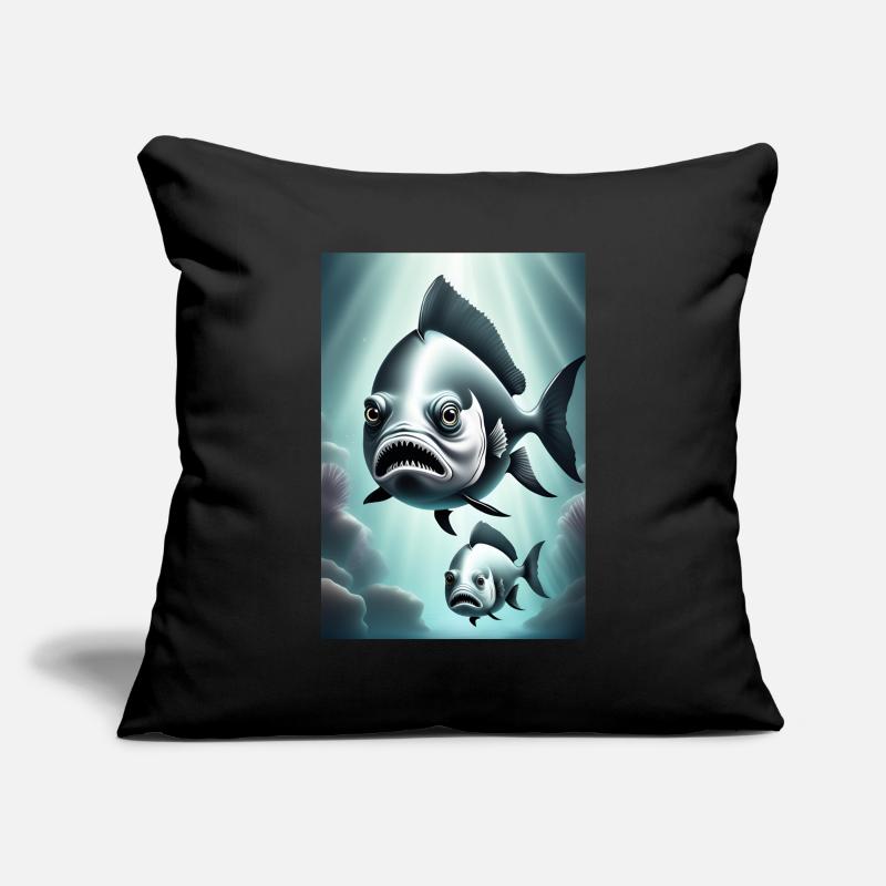 Conception de poisson effrayant en noir et blanc Housse de coussin décorative 45 x 45 cm
