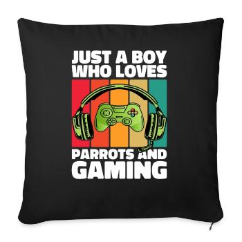 Gamer & Parrots: Video Games & Colorful Adventure - Sofa pillowcase 17,3'' x 17,3'' (45 x 45 cm) - black - Front