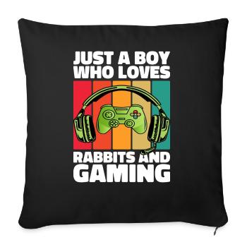Gamer & Rabbits: Video Games & Leaping Adventure - Sofa pillowcase 17,3'' x 17,3'' (45 x 45 cm) - black - Front