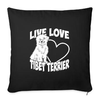 Vivre l’amour tibétain terrier chien Rengaine - Housse de coussin décorative 45 x 45 cm - noir - Devant