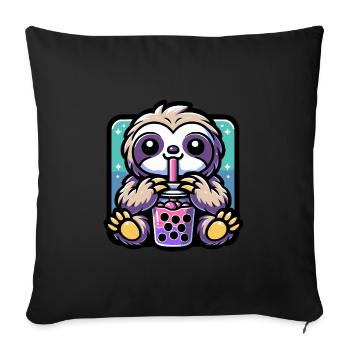 Bubble Tea Paresseux Boba Tea Kawaii Cadeau - Housse de coussin décorative 45 x 45 cm - noir - Devant