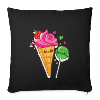 Happy ice cream and lollipops are in love - Sofa pillowcase 17,3'' x 17,3'' (45 x 45 cm) - black - Front
