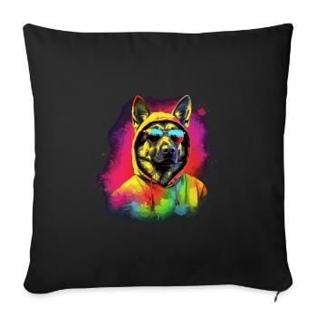 Berger allemand avec lunettes de soleil - Housse de coussin décorative 45 x 45 cm - noir - Devant