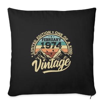February 1974 Vintage Retro, February 1974 Gift - Sofa pillowcase 17,3'' x 17,3'' (45 x 45 cm) - black - Front