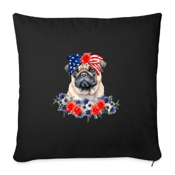 Mops Hundehalstuch Amerikanische Flagge 4. Juli - Sofakissenbezug 45 x 45 cm - Schwarz - Vorne
