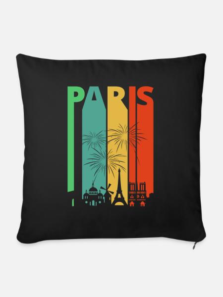 Weinlese Retro Paris. Frankreich. Stadtbild. Horizont. - Sofakissenbezug 45 x 45 cm - Schwarz