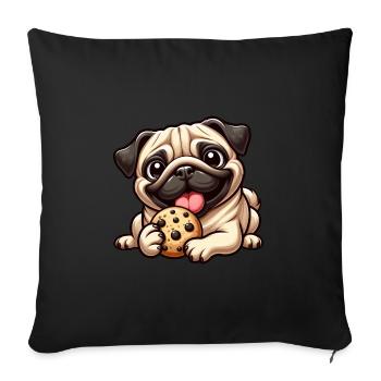 Cute Pug Biscuit Cartoon Dessert Dessert - Sofa pillowcase 17,3'' x 17,3'' (45 x 45 cm) - black - Front