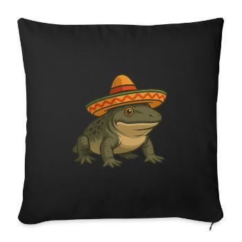 Amphibien préhistorique Ichtyostega avec sombrero Cartoon - Housse de coussin décorative 45 x 45 cm - noir - Devant