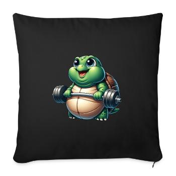 Drôle de grosse tortue avec haltère fitness - Housse de coussin décorative 45 x 45 cm - noir - Devant