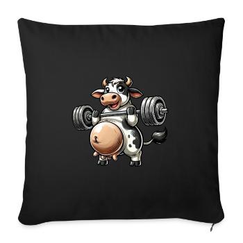 Drôle de grosse vache haltère fitness - Housse de coussin décorative 45 x 45 cm - noir - Devant