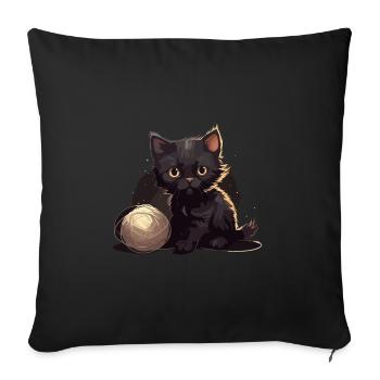Mignon bébé chat avec boule de chaton de laine - Housse de coussin décorative 45 x 45 cm - noir - Devant