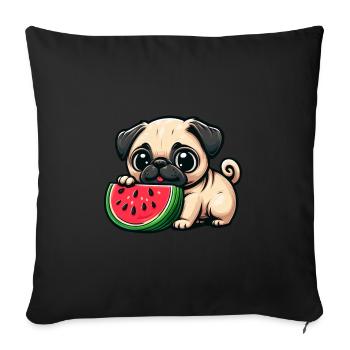 Funny cartoon pug dog eats watermelon - Sofa pillowcase 17,3'' x 17,3'' (45 x 45 cm) - black - Front