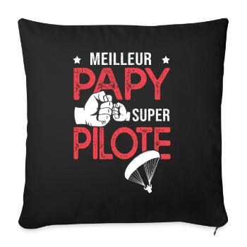 Cadeau papy meilleur papy pilote de parapente - Housse de coussin décorative 45 x 45 cm - noir - Devant