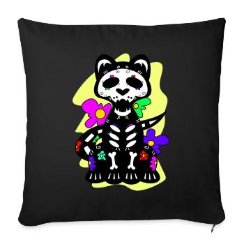 Jour du chat mort avec des fleurs mexicaines - Housse de coussin décorative 45 x 45 cm - noir - Devant