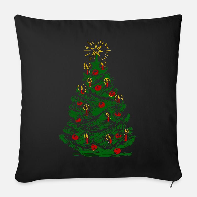 Weihnachtsbaum mit Kerzen und Stern - Sofakissenbezug 45 x 45 cm - Schwarz
