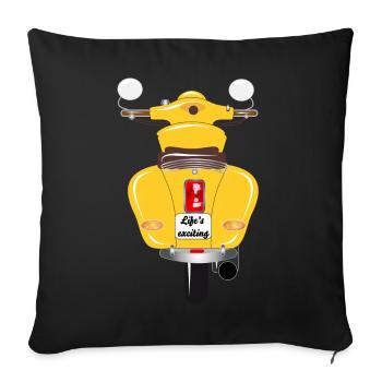sun-yellow scooter with exciting license plate - Sofa pillowcase 17,3'' x 17,3'' (45 x 45 cm) - black - Front