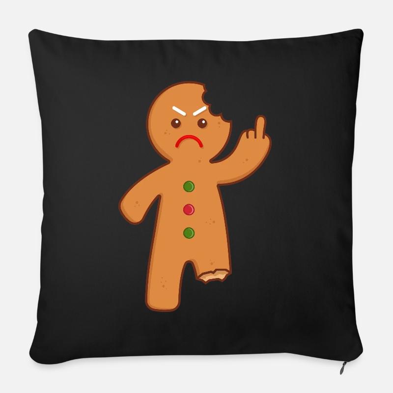Lebkuchenmann Stinkefinger Mittelfinger - Sofakissenbezug 45 x 45 cm - Schwarz