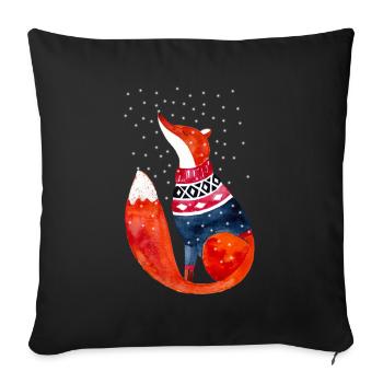 Fuchs im Schnee I Winter Illustration - Sofakissenbezug 45 x 45 cm - Schwarz - Vorne