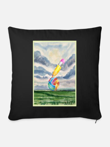 Aquarell Landschaft mit Ball - Sofakissenbezug 45 x 45 cm - Schwarz