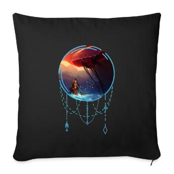 Awesome jellyfish with little mermaid - Sofa pillowcase 17,3'' x 17,3'' (45 x 45 cm) - black - Front