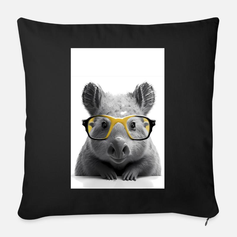 Wombat mit Brille Portrait - Sofakissenbezug 45 x 45 cm - Schwarz