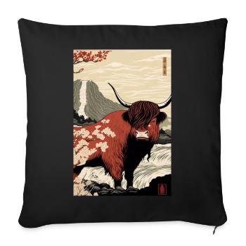 Highland Cattle Ukiyo - Sofakissenbezug 45 x 45 cm - Schwarz - Vorne