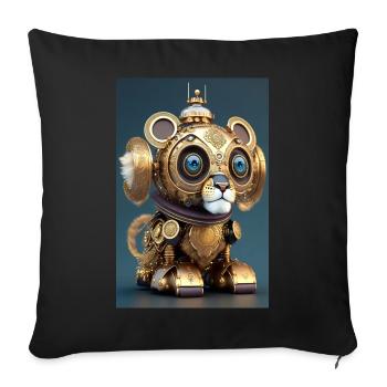 Niedlicher Uhrwerk Baby-Löwe Android - Sofakissenbezug 45 x 45 cm - Schwarz - Vorne