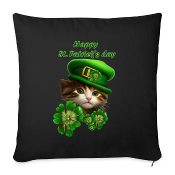 Un chaton mignon célèbre la Saint-Patrick - Housse de coussin décorative 45 x 45 cm - noir - Devant