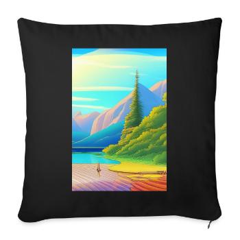Landscape with lake, boat and mountains - Sofa pillowcase 17,3'' x 17,3'' (45 x 45 cm) - black - Front