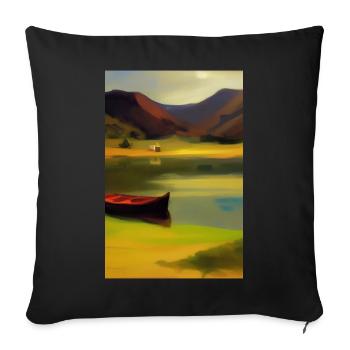 Landscape with lake, boat and mountains - Sofa pillowcase 17,3'' x 17,3'' (45 x 45 cm) - black - Front