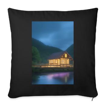 Charming lakeside cabin - Sofa pillowcase 17,3'' x 17,3'' (45 x 45 cm) - black - Front