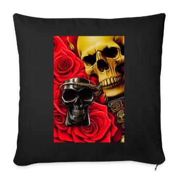 Skulls with roses - Sofa pillowcase 17,3'' x 17,3'' (45 x 45 cm) - black - Front