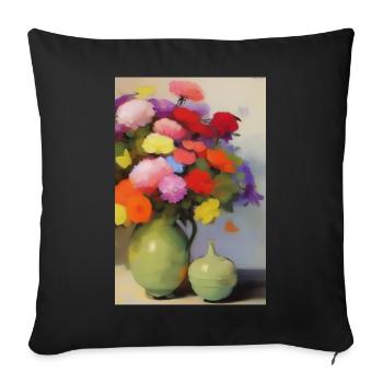 Fleurs et papillon - Housse de coussin décorative 45 x 45 cm - noir - Devant