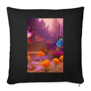 Fleurs et papillon - Housse de coussin décorative 45 x 45 cm - noir - Devant