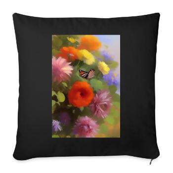 Fleurs et papillon - Housse de coussin décorative 45 x 45 cm - noir - Devant