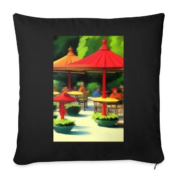 Asiatisches Cafe im Freien - Sofakissenbezug 45 x 45 cm - Schwarz - Vorne