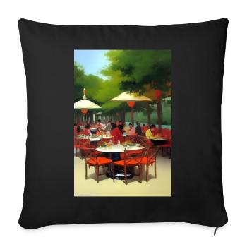 Asiatisches Cafe im Freien - Sofakissenbezug 45 x 45 cm - Schwarz - Vorne