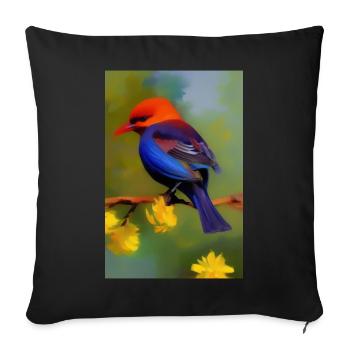 Bird on branch with flower blossoms - Sofa pillowcase 17,3'' x 17,3'' (45 x 45 cm) - black - Front
