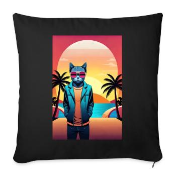 Synthwave Cat - Housse de coussin décorative 45 x 45 cm - noir - Devant
